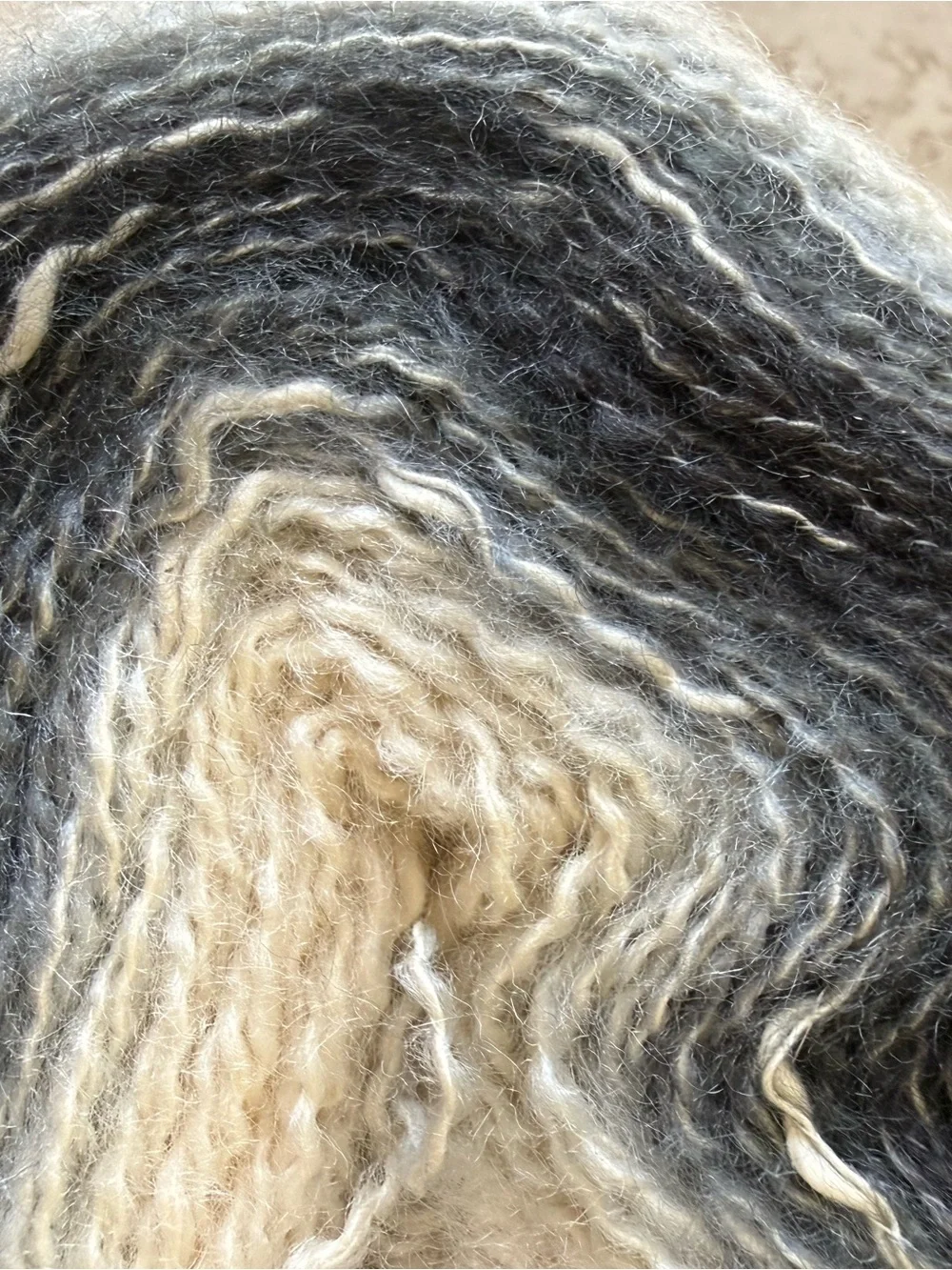 Lion Brand Shawl In A Cake Mantilla Pastel Yarn - Cream & Gray - Feng Shui Grey